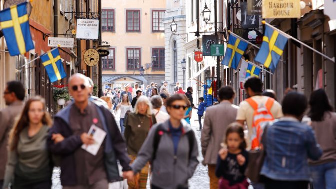 People walking the street in Stockholm, Sweden