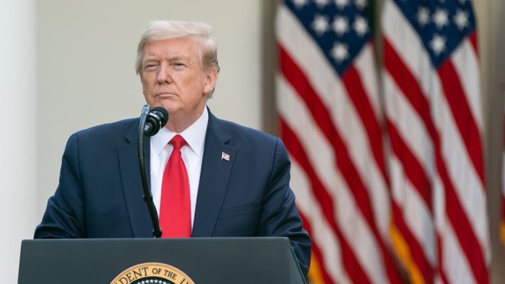 President Donald J. Trump listens to a reporter’s question during the coronavirus update briefing