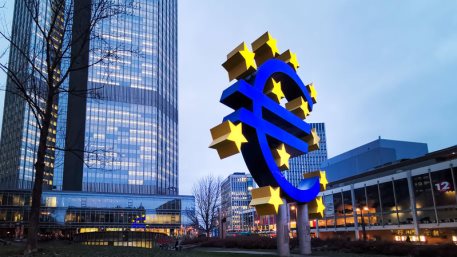 Frankfurt, Germany - Euro Sign. European Central Bank (ECB) is the central bank for the euro and administers the monetary policy of the Eurozone in Frankfurt