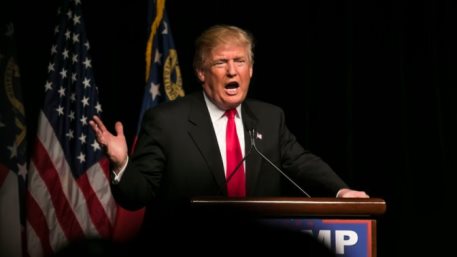 Trump speaking in front of supporters