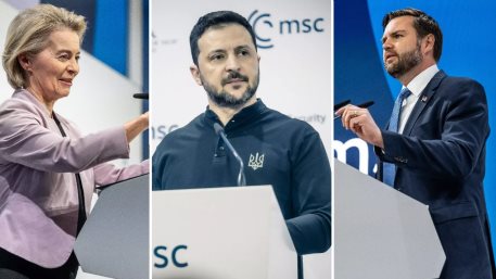 Ursula von der Leyen, Volodymyr Zelenskyy and JD Vance as the 2025 Munich Security Conference