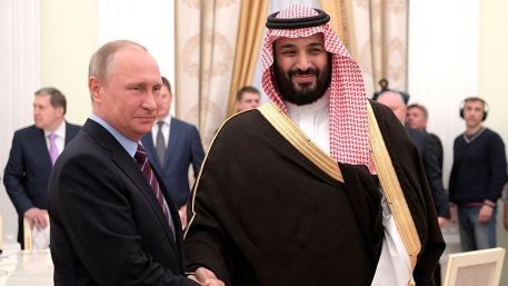 Vladimir Putin and Mohammad bin Salman Al Saud at meeting in Kremlin.