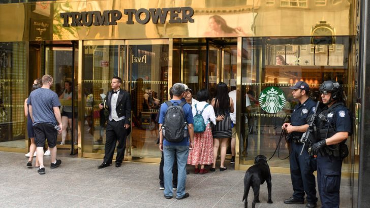 NYPD officers providing security at Trump Tower on Fifth Avenue in New York