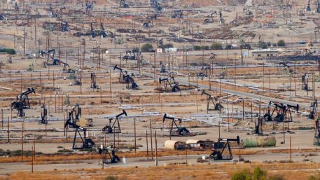 View over oil field in Bakersfiled, California