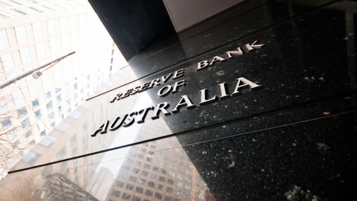 Reserve Bank of Australia name on black granite wall in Melbourne Australia