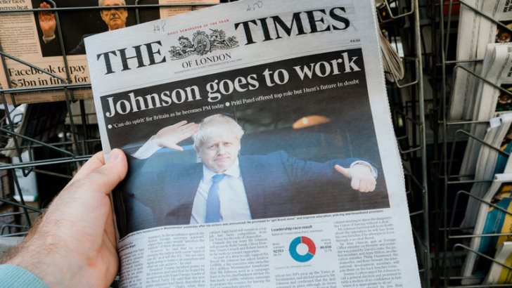 Boris Johnson appears on cover page of the British The Times newspaper