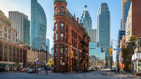 Or Gooderham Flatiron Building in downtown Toronto - Toronto, Ontario, Canada