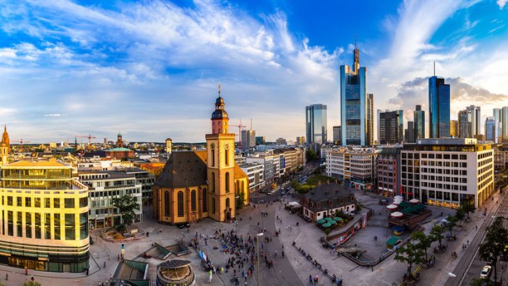 Panorama of the financial district in Frankfurt, Germany