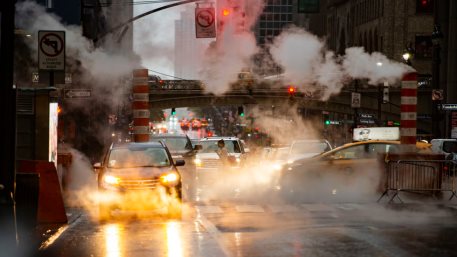 New York, USA, October 04, 2020. Street traffic through the busy streets of Manhattan during the Covid-19 outbreak