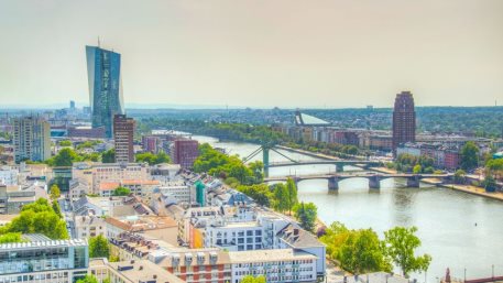 Aerial view of Frankfurt, Germany. Headquarters of the European Central Bank