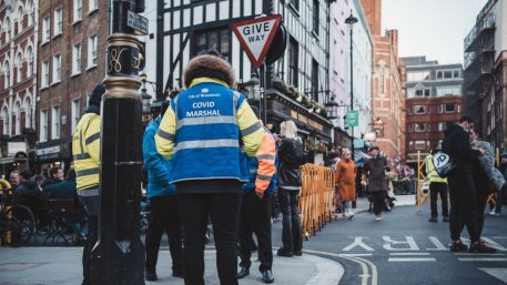 Soho, London | UK - 2021.04.16: People walking through busy Soho area, Celebrating the end of Coronavirus Lockdown