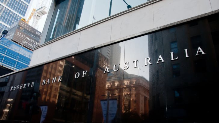 SYDNEY, AUSTRALIA: Reserve Bank of Australia building name on black stone wall in the center of Sydney NSW Australia