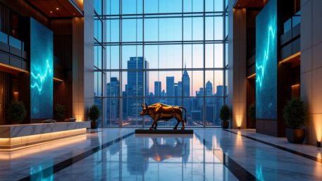 AI Generated Image of the Wall Street Bull in a Bank Lobby